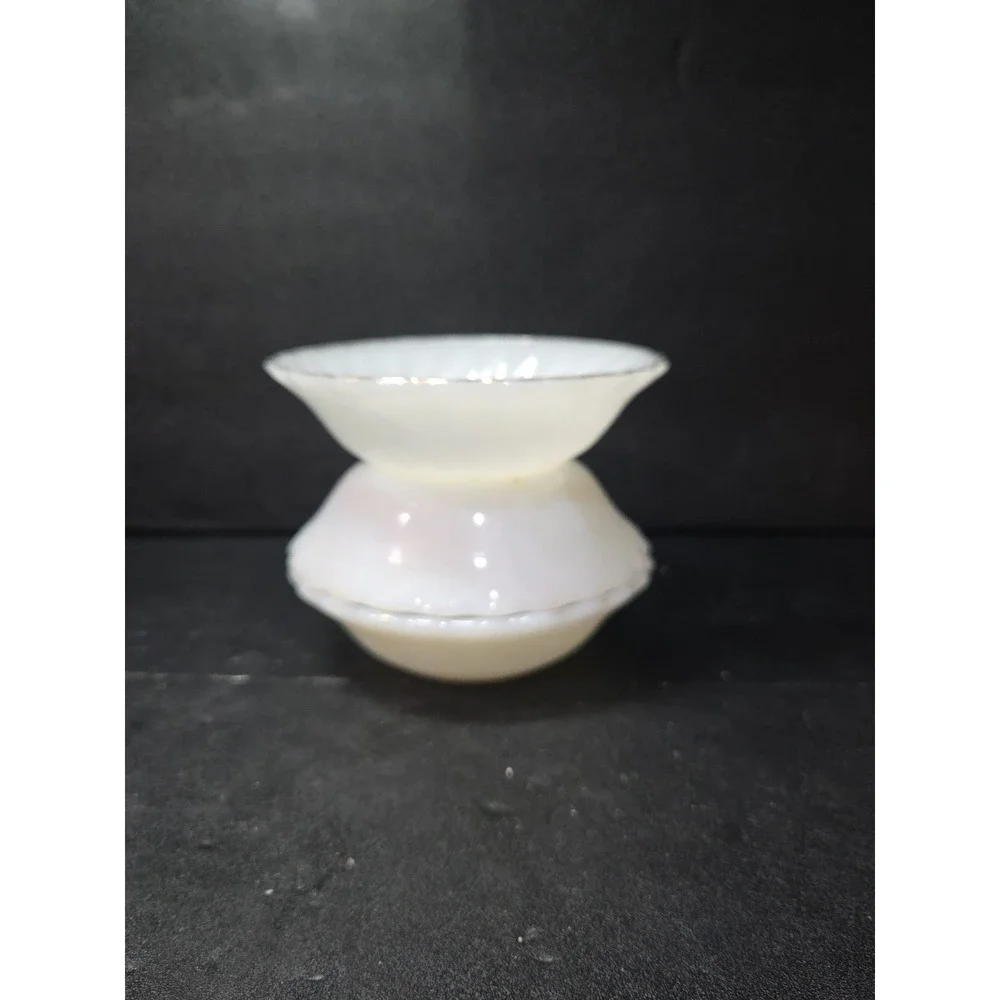 Anchor Hocking Milk Glass Berry Bowls, White Golden Shell Design, Set of 3 Bowls